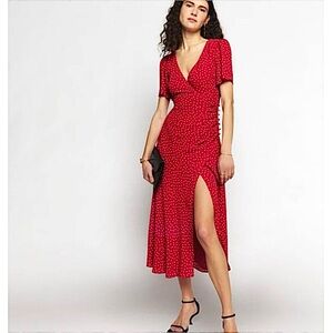 REFORMATION Breanna Dress in Ditty Red & White Micro Dot NEW - Sz 2 / XS